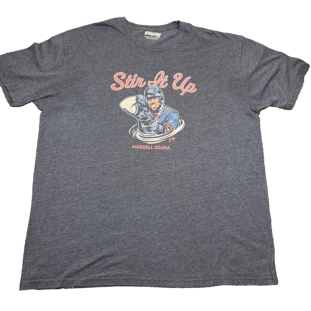 BreakingT MLB Marcell Ozuna Stir It Up T Shirt Adult 2XL Gray Short Sleeve Tee